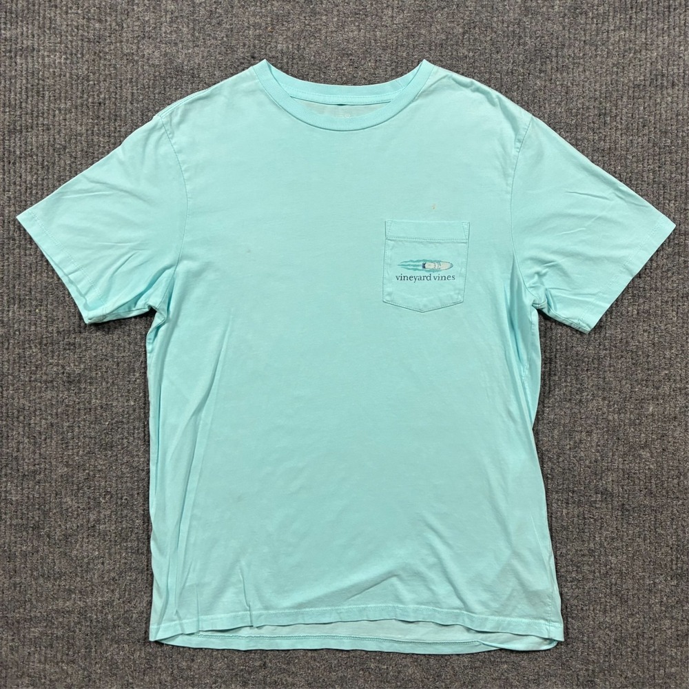 Vineyard Vines Pocket T Shirt Mens M Light Blue Short Sleeve Whale Logo Cotton